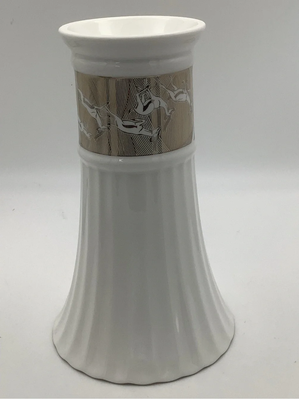 Lenox Sahara Sunset Collection White Fluted Vase with Gold Gazelle Band